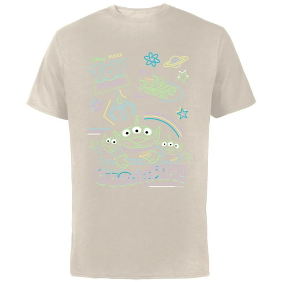 Disney and Pixar’s Toy Story Pizza Planet Aliens Neon - Short Sleeve Cotton T-Shirt for Adults - Customized-Natural