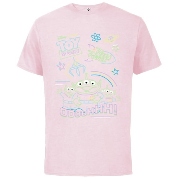 Disney and Pixar’s Toy Story Pizza Planet Aliens Neon - Short Sleeve Cotton T-Shirt for Adults - Customized-Soft Pink