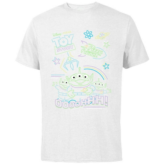 Disney and Pixar’s Toy Story Pizza Planet Aliens Neon - Short Sleeve Cotton T-Shirt for Adults - Customized-White