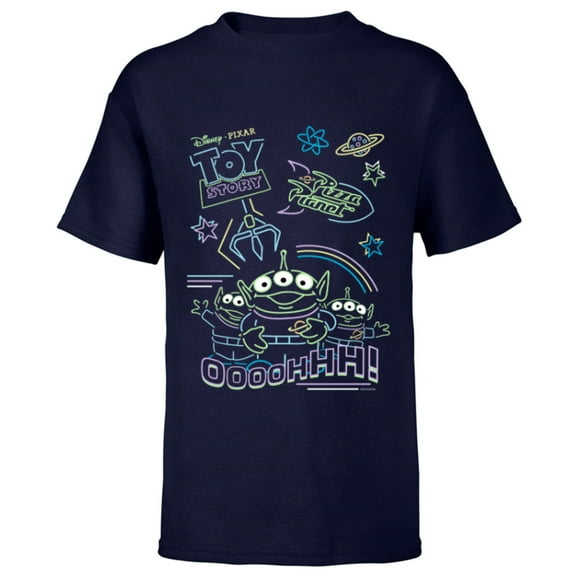 Disney and Pixar’s Toy Story Pizza Planet Aliens Neon - Short Sleeve T-Shirt for Kids - Customized-Navy
