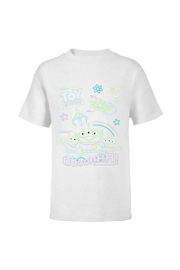 Disney and Pixar’s Toy Story Pizza Planet Aliens Neon - Short Sleeve T-Shirt for Kids - Customized-White
