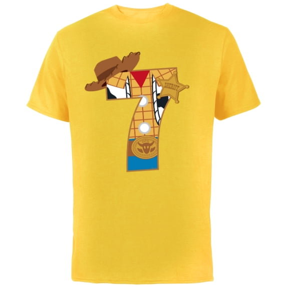 Disney and Pixar’s Toy Story Seventh Birthday 7 Years Old - Short Sleeve Cotton T-Shirt for Adults - Customized-Yellow