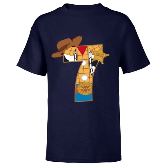 Disney and Pixar’s Toy Story Seventh Birthday 7 Years Old - Short Sleeve T-Shirt for Kids - Customized-Navy