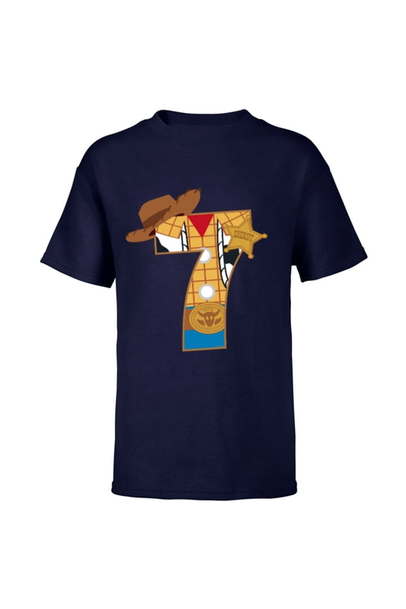 Disney and Pixar’s Toy Story Seventh Birthday 7 Years Old - Short Sleeve T-Shirt for Kids - Customized-Navy