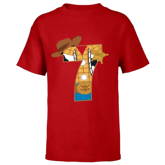 Disney and Pixar’s Toy Story Seventh Birthday 7 Years Old - Short Sleeve T-Shirt for Kids - Customized-Red