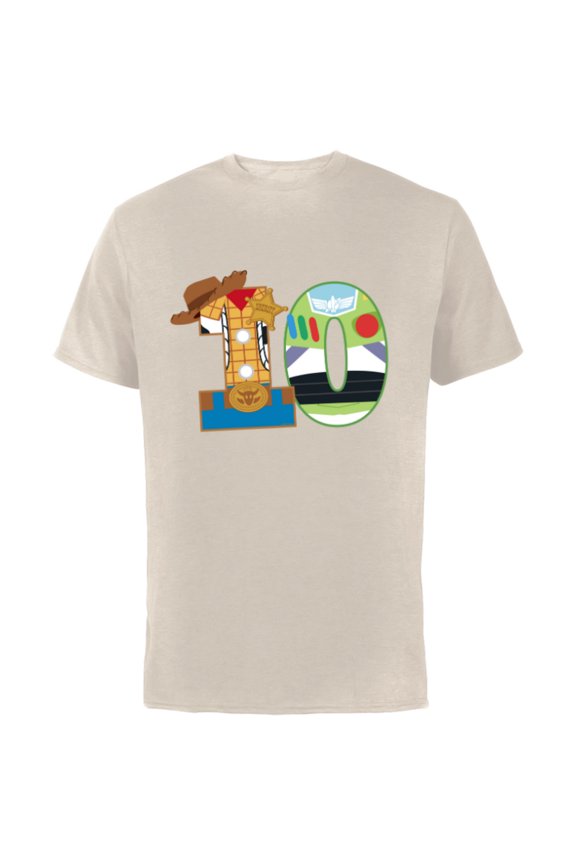Disney and Pixar’s Toy Story Tenth Birthday 10 Years Old - Short Sleeve Cotton T-Shirt for Adults - Customized-Natural