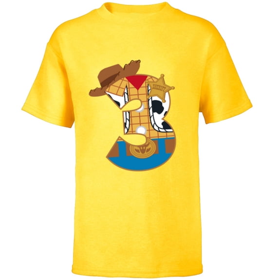 Disney and Pixar’s Toy Story Third Birthday 3 Years Old - Short Sleeve T-Shirt for Kids - Customized-Yellow