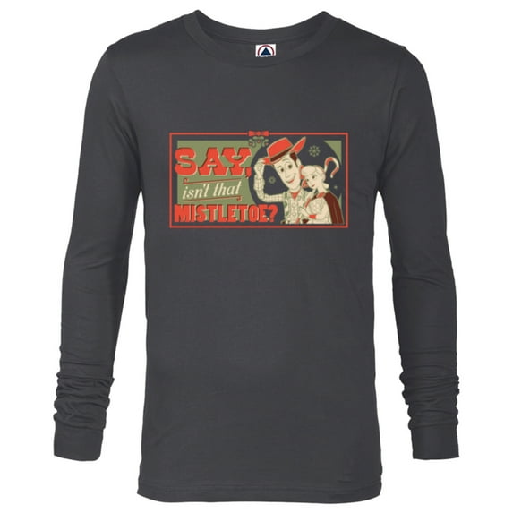 Disney and Pixar’s Toy Story Woody Bo Peep Holiday Mistletoe - Long Sleeve T-Shirt for Men - Customized-Charcoal Heather