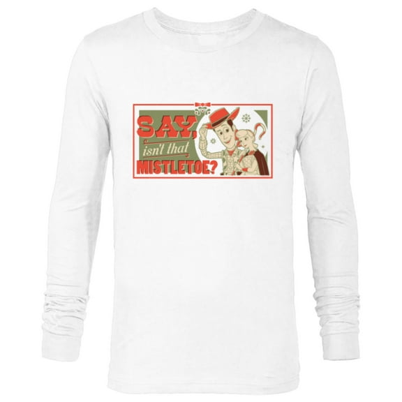 Disney and Pixar’s Toy Story Woody Bo Peep Holiday Mistletoe - Long Sleeve T-Shirt for Men - Customized-White