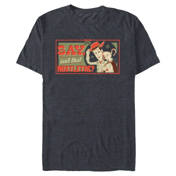 Disney and Pixar’s Toy Story Woody Bo Peep Holiday Mistletoe - Short Sleeve Blended T-Shirt for Adults - Customized-Navy Heather
