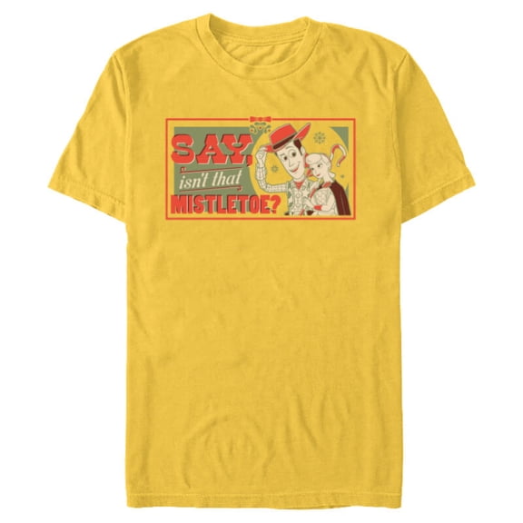 Disney and Pixar’s Toy Story Woody Bo Peep Holiday Mistletoe - Short Sleeve Blended T-Shirt for Adults - Customized-Yellow