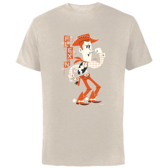 Disney and Pixar’s Toy Story Woody Flexin’ Stylized - Short Sleeve Cotton T-Shirt for Adults - Customized-Natural