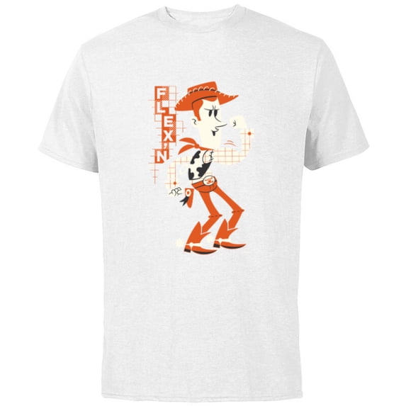 Disney and Pixar’s Toy Story Woody Flexin’ Stylized - Short Sleeve Cotton T-Shirt for Adults - Customized-White