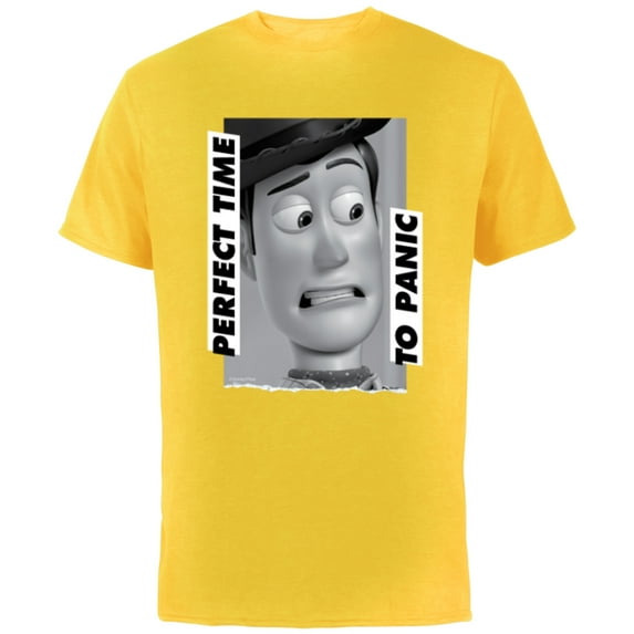 Disney and Pixar’s Toy Story Woody Perfect Time to Panic - Short Sleeve Cotton T-Shirt for Adults - Customized-Yellow