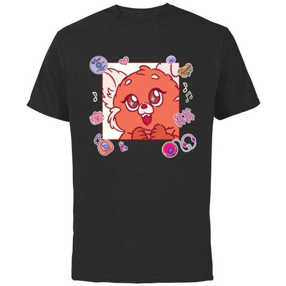 Disney and Pixar’s Turning Red Fluffy Cute ‘90s Panda Mei - Short Sleeve Cotton T-Shirt for Adults - Customized-Black