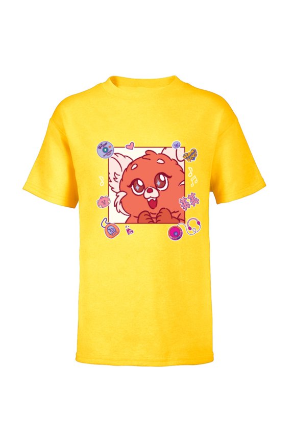 Disney and Pixar’s Turning Red Fluffy Cute ‘90s Panda Mei - Short Sleeve T-Shirt for Kids - Customized-Yellow