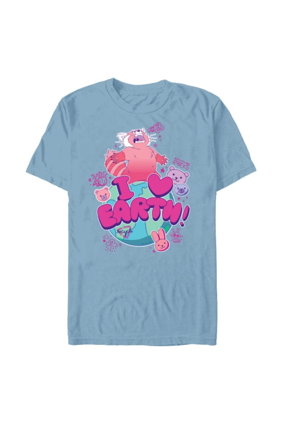 Disney and Pixar’s Turning Red I Heart Earth Day Panda Mei - Short Sleeve Blended T-Shirt for Adults - Customized-Ocean Blue