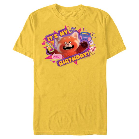 Disney and Pixar’s Turning Red It’s My Birthday Panda Mei - Short Sleeve Blended T-Shirt for Adults - Customized-Yellow