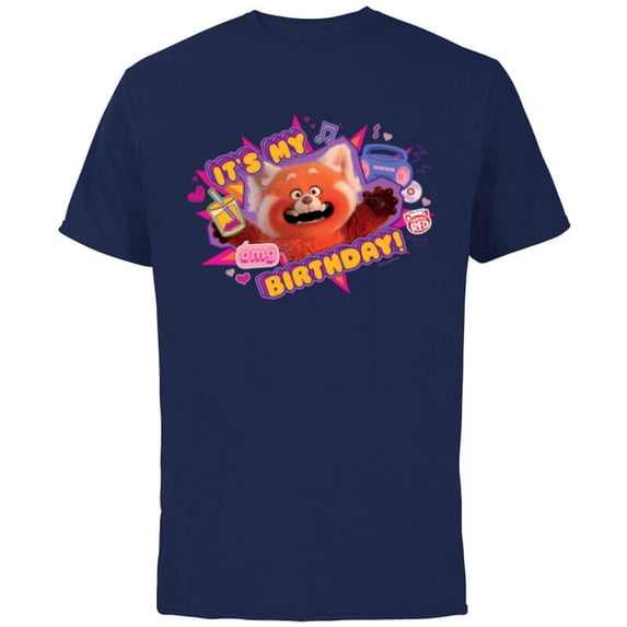 Disney and Pixar’s Turning Red It’s My Birthday Panda Mei - Short Sleeve Cotton T-Shirt for Adults - Customized-Navy