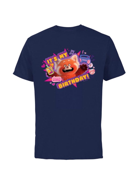 Disney and Pixar’s Turning Red It’s My Birthday Panda Mei - Short Sleeve Cotton T-Shirt for Adults - Customized-Navy