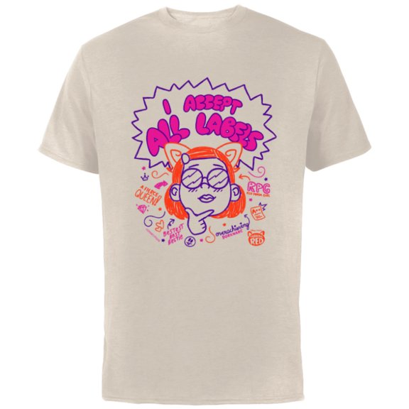 Disney and Pixar's Turning Red Mei All Labels Doodle - Short Sleeve Cotton T-Shirt for Adults - Customized-Natural