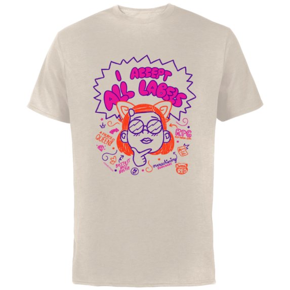 Disney and Pixar's Turning Red Mei All Labels Doodle - Short Sleeve Cotton T-Shirt for Adults - Customized-Natural
