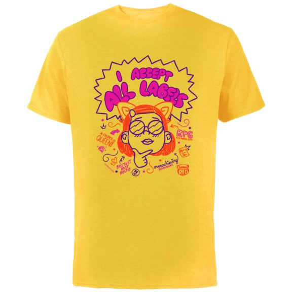 Disney and Pixar's Turning Red Mei All Labels Doodle - Short Sleeve Cotton T-Shirt for Adults - Customized-Yellow