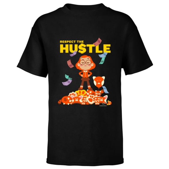 Disney and Pixar’s Turning Red Mei Respect the Hustle - Short Sleeve T-Shirt for Kids - Customized-Black