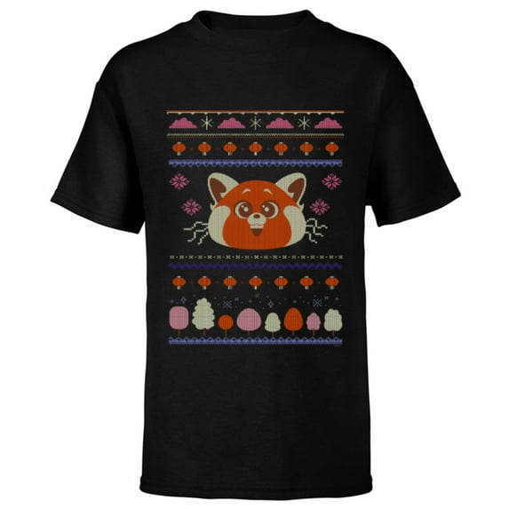 Disney and Pixar’s Turning Red Panda Ugly Christmas Sweater - Short Sleeve T-Shirt for Kids - Customized-Black