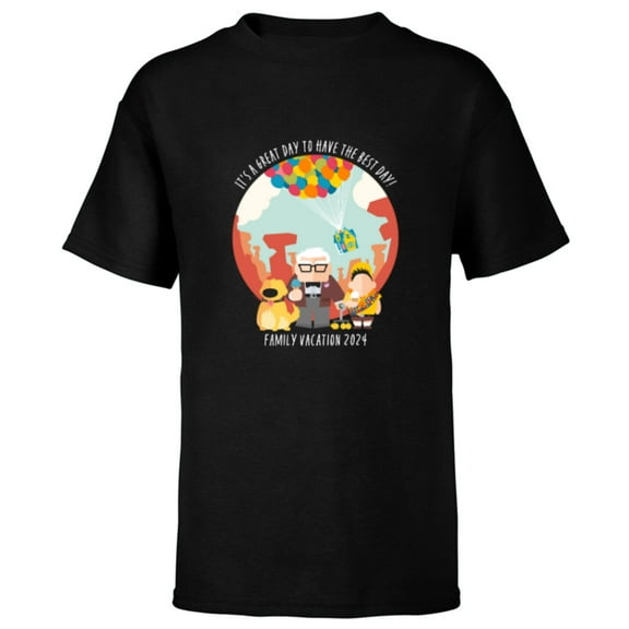 Disney and Pixar’s Up Best Day Trip Family Vacation 2024 - Short Sleeve T-Shirt for Kids - Customized-Black