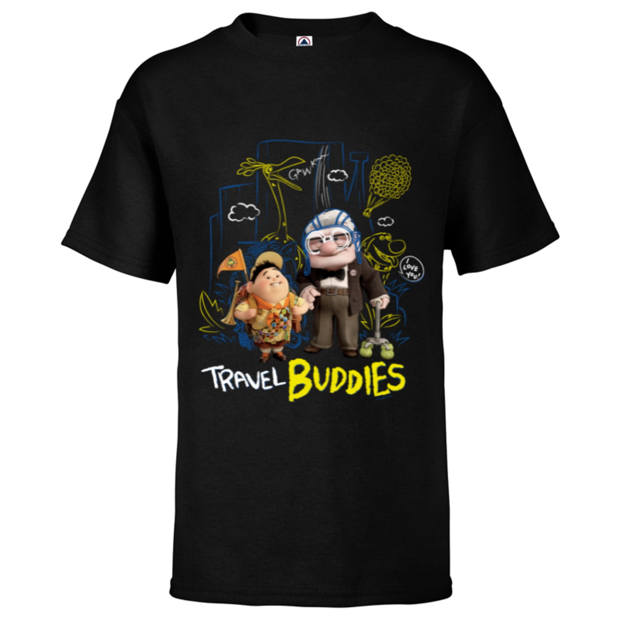 Disney and Pixar s Up Carl Russell Kevin Dug Travel Buddies Short Sleeve T Shirt for Kids Customized Black