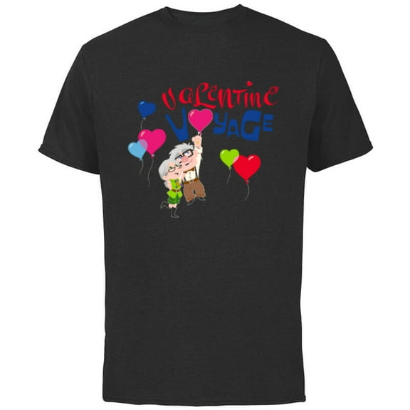Disney and Pixar’s Up Carl and Ellie Valentine Voyage - Short Sleeve Cotton T-Shirt for Adults - Customized-Black