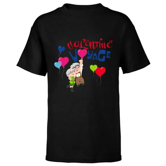 Disney and Pixar’s Up Carl and Ellie Valentine Voyage - Short Sleeve T-Shirt for Kids - Customized-Black