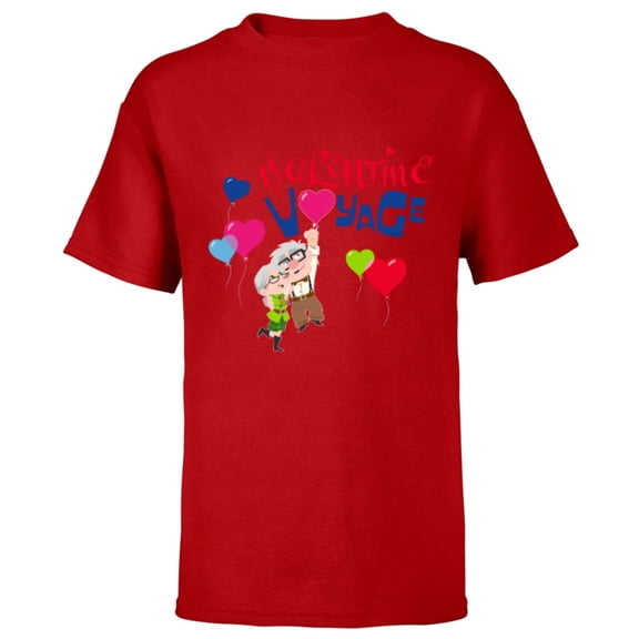 Disney and Pixar’s Up Carl and Ellie Valentine Voyage - Short Sleeve T-Shirt for Kids - Customized-Red