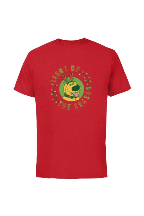 Disney and Pixar’s Up Dug Christmas Light Up the Season - Short Sleeve Cotton T-Shirt for Adults - Customized-Red
