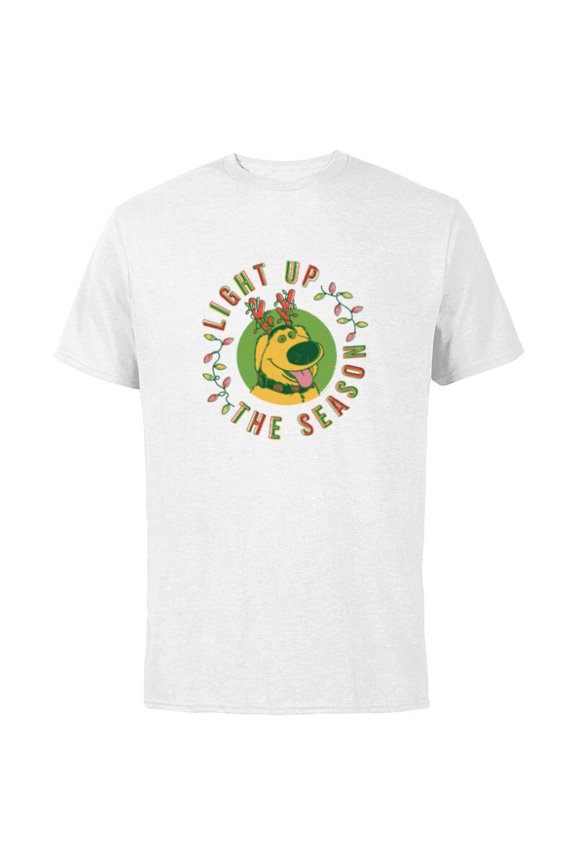 Disney and Pixar’s Up Dug Christmas Light Up the Season - Short Sleeve Cotton T-Shirt for Adults - Customized-White