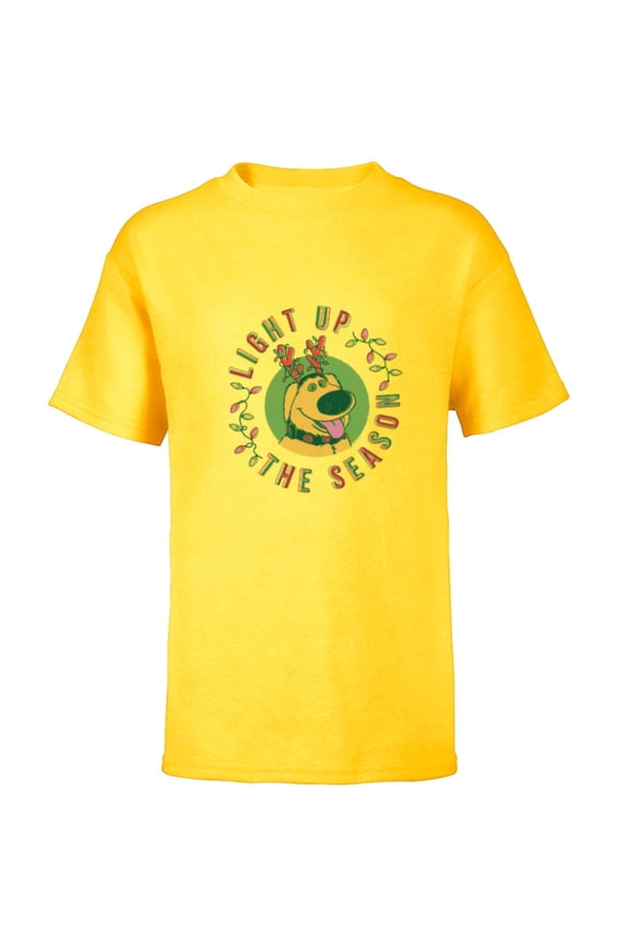 Disney and Pixar’s Up Dug Christmas Light Up the Season - Short Sleeve T-Shirt for Kids - Customized-Yellow
