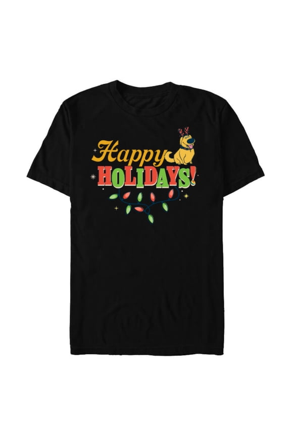 Disney and Pixar’s Up Dug Christmas Lights Happy Holidays - Short Sleeve Blended T-Shirt for Adults - Customized-Black