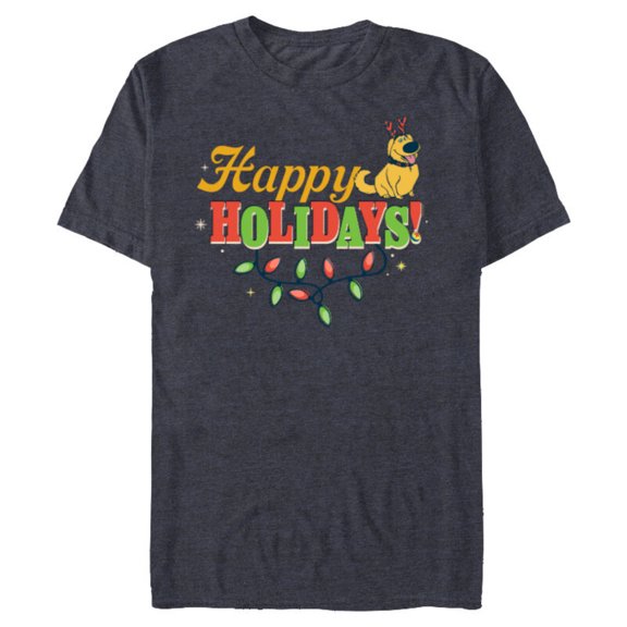 Disney and Pixar’s Up Dug Christmas Lights Happy Holidays - Short Sleeve Blended T-Shirt for Adults - Customized-Navy Heather