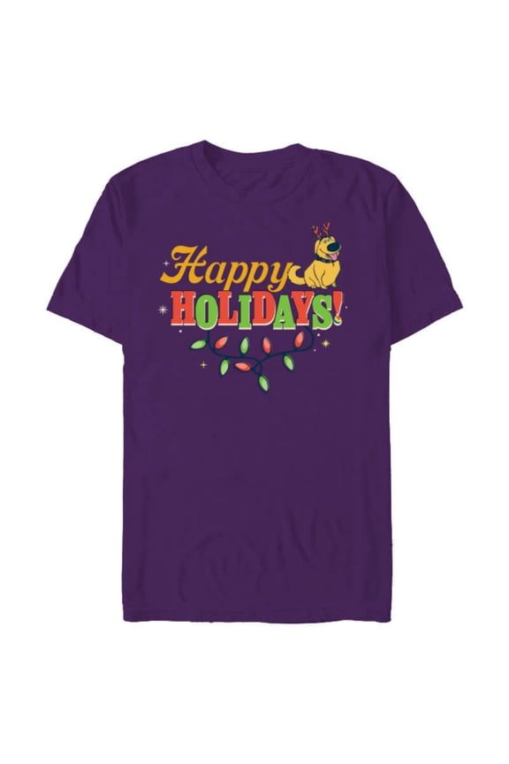 Disney and Pixar’s Up Dug Christmas Lights Happy Holidays - Short Sleeve Blended T-Shirt for Adults - Customized-Purple