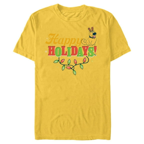 Disney and Pixar’s Up Dug Christmas Lights Happy Holidays - Short Sleeve Blended T-Shirt for Adults - Customized-Yellow