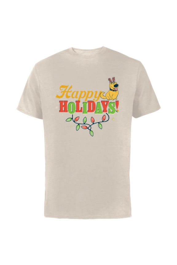 Disney and Pixar’s Up Dug Christmas Lights Happy Holidays - Short Sleeve Cotton T-Shirt for Adults - Customized-Natural
