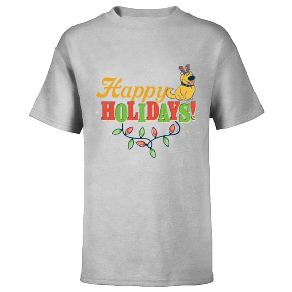 Disney and Pixar’s Up Dug Christmas Lights Happy Holidays - Short Sleeve T-Shirt for Kids - Customized-Athletic Heather