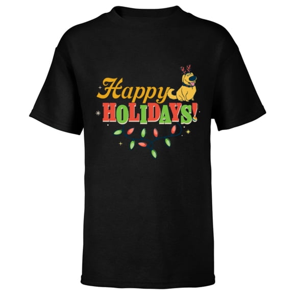 Disney and Pixar’s Up Dug Christmas Lights Happy Holidays - Short Sleeve T-Shirt for Kids - Customized-Black
