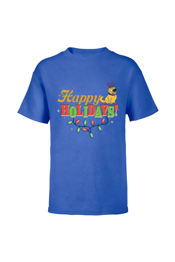 Disney and Pixar’s Up Dug Christmas Lights Happy Holidays - Short Sleeve T-Shirt for Kids - Customized-Royal