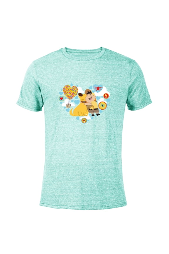 Disney and Pixar’s Up Russel and Dug Heart - Short Sleeve Blended T-Shirt for Adults – Customized-Ocean Blue