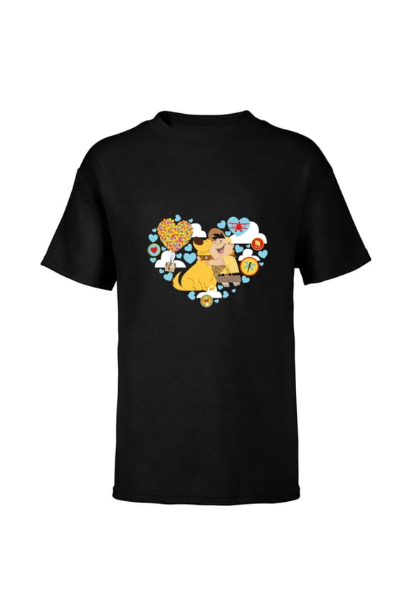 Disney and Pixar’s Up Russel and Dug Heart - Short Sleeve T-Shirt for Kids – Customized-Black