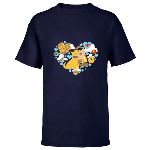 Disney and Pixar’s Up Russel and Dug Heart - Short Sleeve T-Shirt for Kids – Customized-Navy