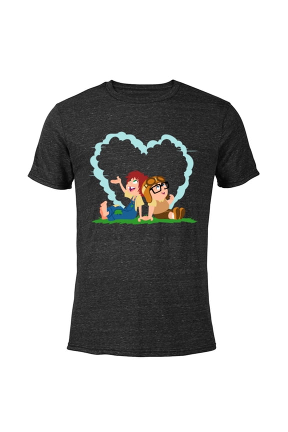 Disney and Pixar’s Up Young Carl and Ellie Dreaming - Short Sleeve Blended T-Shirt for Adults - Customized-Black