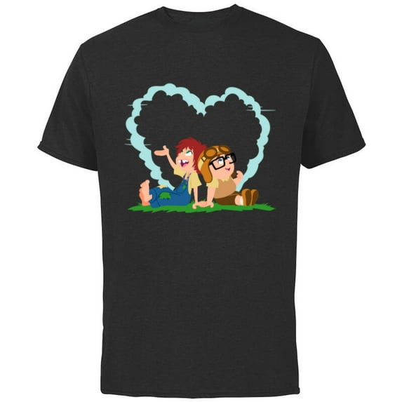 Disney and Pixar’s Up Young Carl and Ellie Dreaming - Short Sleeve Cotton T-Shirt for Adults - Customized-Black